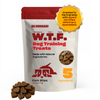 W.T.F. Dog Training Treats pork bites package with 5 ingredients and veterinary specialists badge