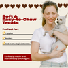 Kaley Cuoco holding a dog with text: Soft Easy-to-Chew Treats, Perfect form, Naturally made and healthy ingredients