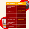 Comparison chart showing 'Our Product' vs 'Others' with categories: Flavor Enhancer, 1st Ingredient, MSG, Gluten, GMO, and Artificial Colors. Our Product lists 'WTF Beef Topper' with 'No Flavor Enhancer', 'Beef Broth, Wheat, Salt', 'No MSG', 'No Gluten', 'No GMO', and 'No Artificial Colors'. Others list 'No Value Commercial Flavor Enhancer', 'Artificial Flavor, Corn Syrup, Wheat, Salt', 'MSG', 'Gluten', 'GMO', and 'Artificial Colors'.