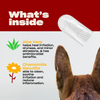 Dog ears peeking from a box labeled "Clean Effing Ears" with header "What's inside" and ingredient icons.