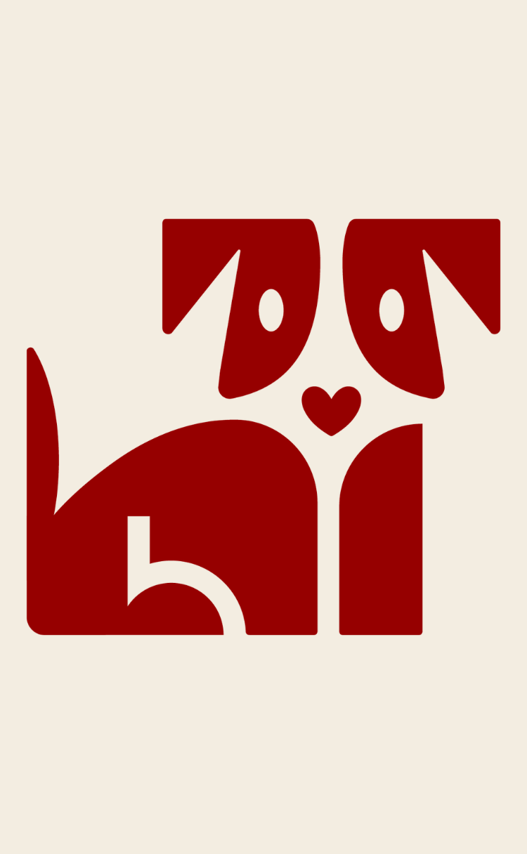 Front view of Digital gift card showcasing red stylized dog and cat illustration with a small heart on a cream background