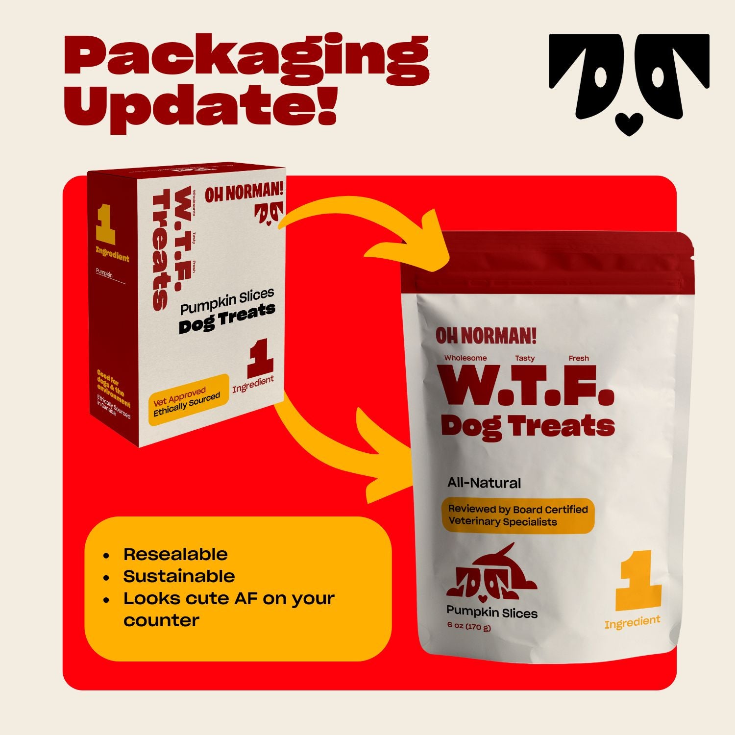 Packaging Update! W.T.F. Dog Treats Pumpkin Slices